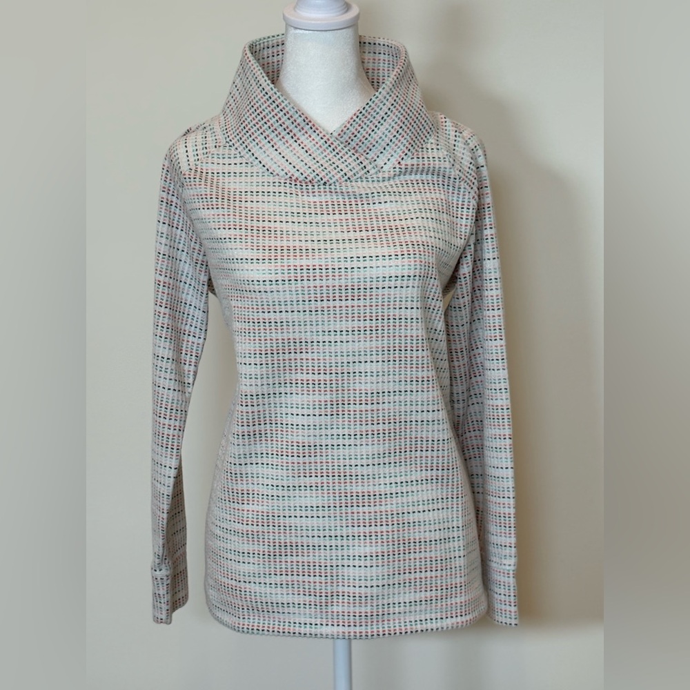 Talbots Cream Multicolor Cowlneck Long Sleeve Top